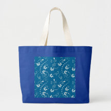White Vine and Flower Pattern on Blue Bag