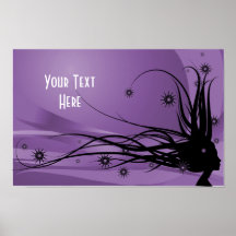 Wilde Haar-Dame Profile Silhouette - schwarz u. li Plakatdruck