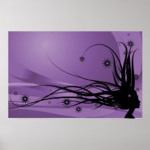 Wilde Haar-Dame Profile Silhouette - schwarz u. li Posterdrucke