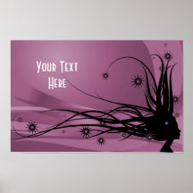 Wilde Haar-Dame Profile Silhouette - Schwarzes u.  Posterdruck