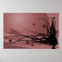 Wilde Haar-Dame Profile Silhouette - Schwarzes u.  Posterdruck