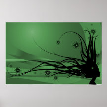 Wilde Haar-Dame Profile Silhouette - Schwarzes u.  Poster