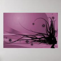 Wilde Haar-Dame Profile Silhouette - Schwarzes u.  Posterdrucke