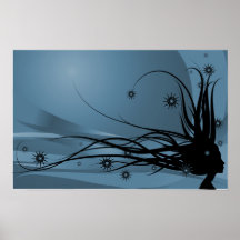 Wilde Haar-Dame Profile Silhouette - Schwarzes u.  Posterdrucke