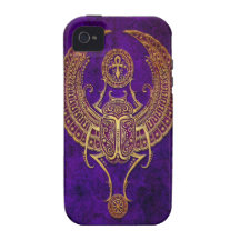 Winged Egyptian Scarab Beetle with Ankh - purple Case-Mate iPhone 4 Case