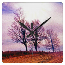 Winter-Baum-u. Bauernhof-Zaun-Weiden-Kunst Wanduhren