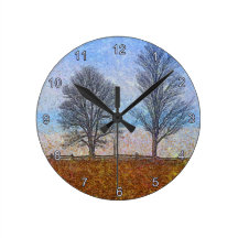 Winter-Baum-u. Bauernhof-Zaun-Weiden-Kunst Uhren