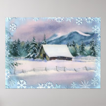 WINTER-SCHEUNE u. SCHNEEFLOCKEN durch SHARON SHARP Plakatdruck
