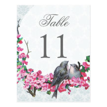 Winter-Vintage Vögel, die Tischnummer Wedding sind Postkarten