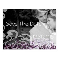 Wirble Foto-Save the Date Aubergine u. Beere postkarten