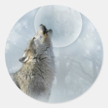 Wolf-blauer Mond Aufkleber