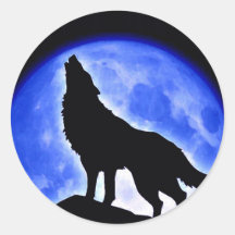 Wolf, der am Mond heult Runde Aufkleber