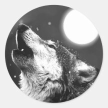 Wolf, der am Mond heult Runde Sticker