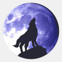 Wolf, der am Mond heult Runde Sticker