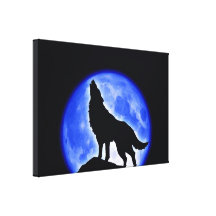 Wolf, der an Mond eingewickelter Leinwand heult Leinwanddruck