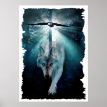 Wolf-u. Eagle-Tier-Kunst-Plakat