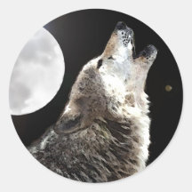 Wolf u. Mond Runde Aufkleber