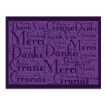 Wort-Kunst: Danke in den multi lila Sprachen - Postkarte