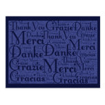 Wort-Kunst: Danke in den multi Sprachen - Blau Postkarten