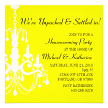 Yellow Elegant Chandelier Housewarming Invitation
