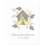 yellow kissing birds leave a note postkarten