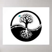 Yin Yang Baum des Leben-Schwarzen u. des Weiß Poster