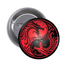 Yin Yang Drachen, Rot und Schwarzes Anstecknadelbuttons
