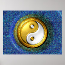 Yin-Yang Plakat, Gold und blaues Mosaik