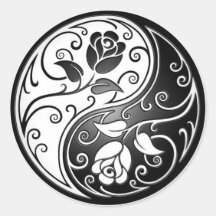 Yin Yang Rosen, schwarz Sticker