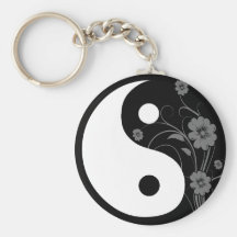 Yin Yang schwarzes BlumenKeychain Schlüsselanhänger