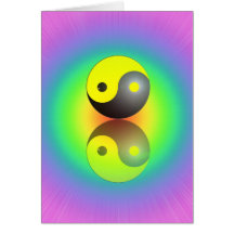 Yin & Yang Symbol auf Chakra Farben Motiv 1 Grußkarten