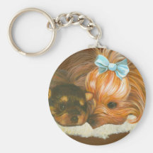 Yorkie Mutter mit Welpen-Schlüsselkette Schlüsselanhänger
