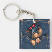 Yorkie Welpe im Denim Schlüsselanhängern