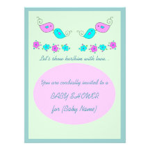 Zarte Vogel-und Blumen-Baby-Duschen-Einladung