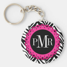 Zebra-Druck-heißes Rosa-Spitze-Monogramm personali Schlüsselbänder