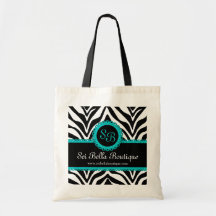 Zebra-Druck-u. Aqua-Spitze-Monogramm/Initialen-Tas