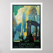 Zentrale Linien Chicago ~ New York Plakatdruck