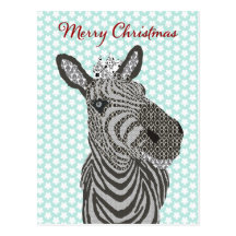 Zenya Zebra-blauer Stern-Postkarten-Weihnachten