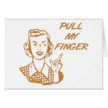 Ziehen Sie meine Finger-Retro Hausfrau-Orange Grußkarte