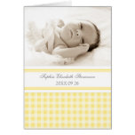Zitronen-graue Gingham-Foto-Geburts-Mitteilung Grußkarte