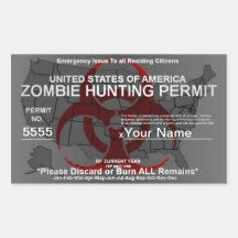 Zombie-Jagd-Erlaubnis-Schablone Rechtecksticker