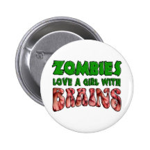 Zombie-Liebe ein Mädchen mit Gehirnen Anstecknadelbutton