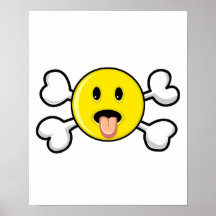 Zungesmiley Totenkopf mit gekreuzter Knochen Plakatdruck