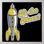 zur Retro Weltraumrakete des Mondes Plakatdruck