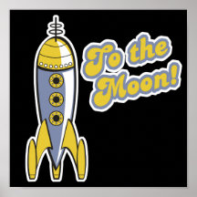 zur Retro Weltraumrakete des Mondes Plakatdruck