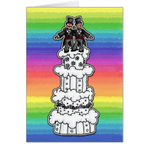 Zwei Bräutigame auf Regenbogen-Hochzeitstorte Karten