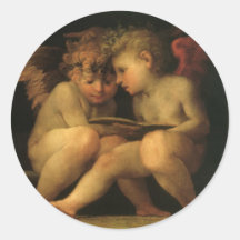 Zwei Engel, die durch Rosso Fiorentino lesen Sticker