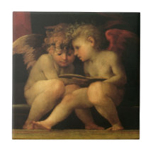 Zwei Engel, die durch Rosso Fiorentino lesen Fliesen