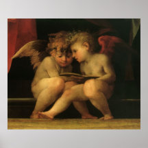 Zwei Engel, die durch Rosso Fiorentino lesen Poster