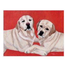 Zwei gelbes Labradors, das 2 malt Postkarten